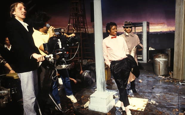 Steve Barron and Michael Jackson on the set of 