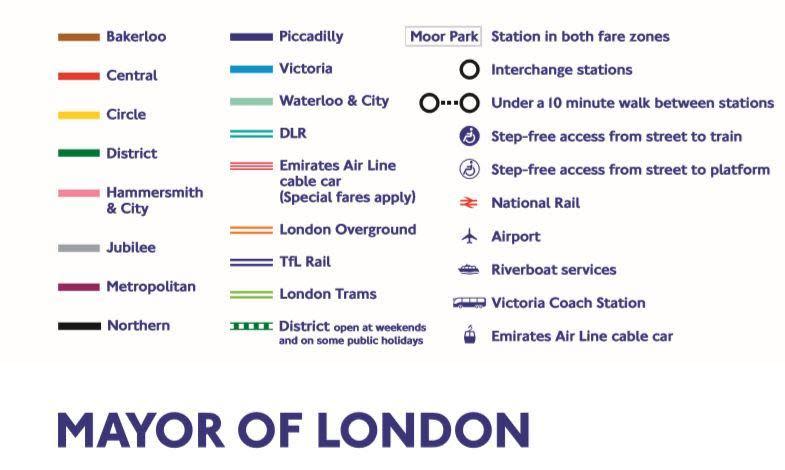 The key on the new Tube map (TfL)