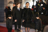 <p>MONTREAL, QC - JANUARY 22: Recording artist Celine Dion and children Rene-Charles Angelil, Eddy Angelil and Nelson Angelil attend the State Funeral Service for Celine Dion's Husband Rene Angelil at Notre-Dame Basilica on January 22, 2016 in Montreal, Canada. (Photo by Tom Szczerbowski/Getty Images)</p> 