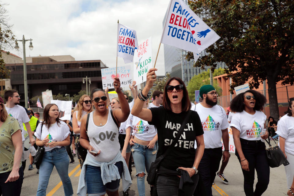 <p>Demonstrators protest during a national day of action called “Keep Families Together” to protest the Trump administration’s “Zero Tolerance” policy in Los Angeles, Calif., June 30, 2018. (Photo: Monica Almeida/Reuters) </p>