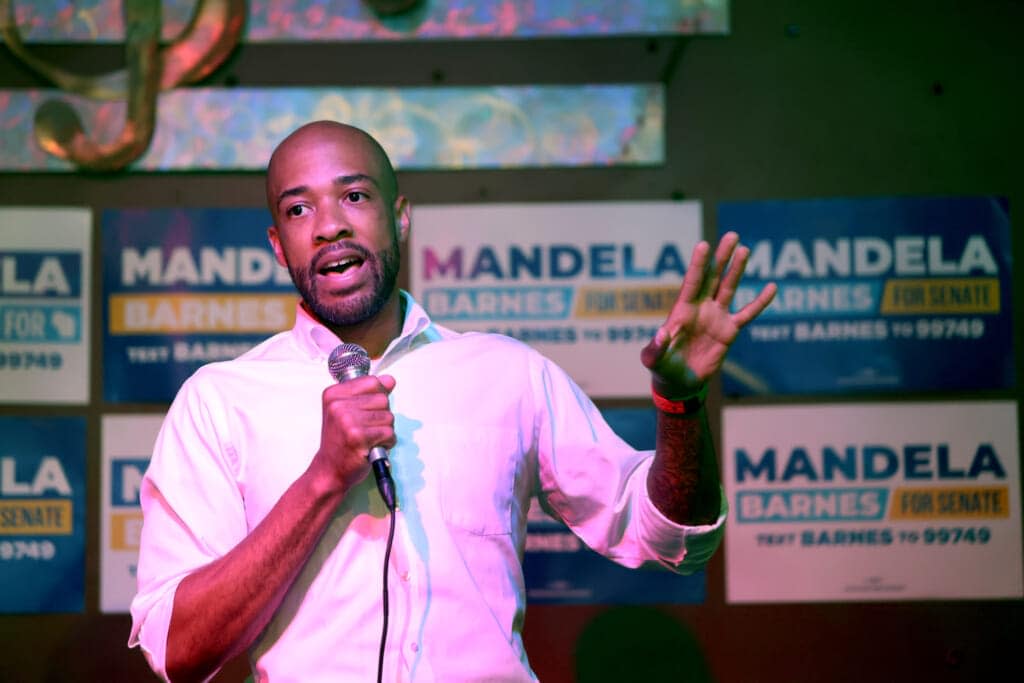 Wisconsin Lt. Gov. Mandela Barnes who is running to become the Democratic nominee for the U.S. Senate speaks during a campaign event at The Wicked Hop on August 7, 2022 in Milwaukee, Wisconsin. (Photo by Scott Olson/Getty Images)
