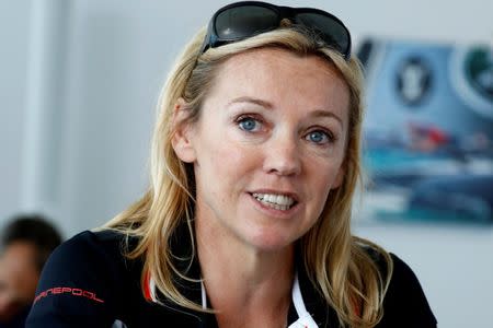 Sailing - America's Cup finals - Hamilton, Bermuda - June 25, 2017 - British Olympic gold medallist sailor Shirley Robertson speaks during an interview with Reuters during the America's Cup finals. Picture taken June 25, 2017. REUTERS/Mike Segar