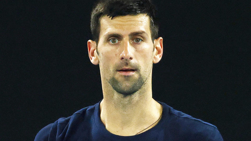 Novak Djokovic, pictured here during a practice session at Melbourne Park before he was deported from Australia.
