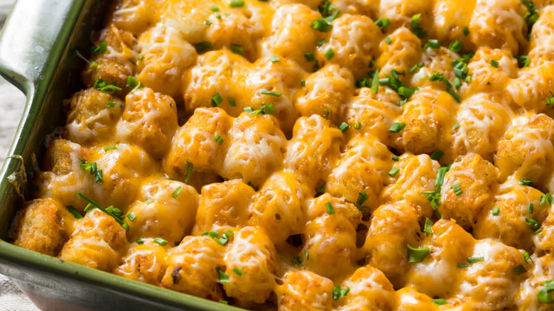 Melted cheese-topped tater tot casserole