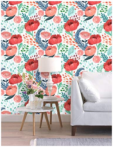 16) Peony Floral Peel and Stick Wallpaper