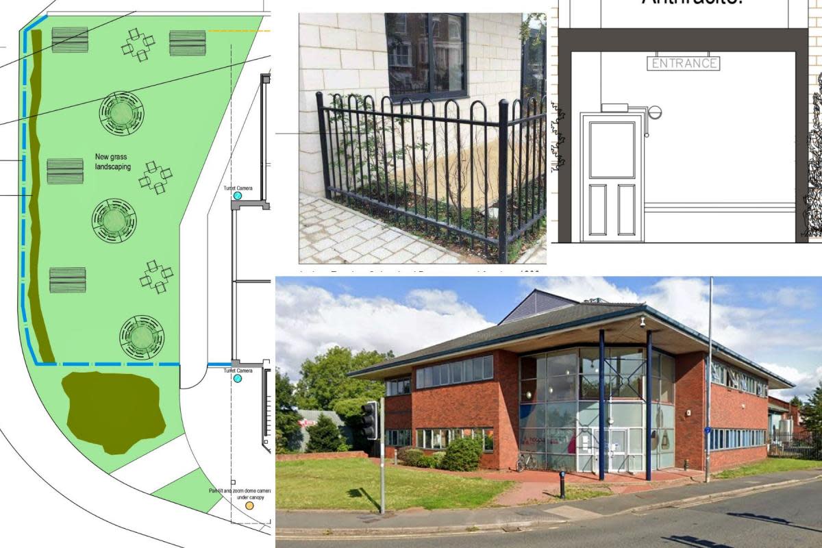 Some of the proposed exterior changes to the Nelson Building <i>(Image: Highbury Design, from application; Google Street View)</i>