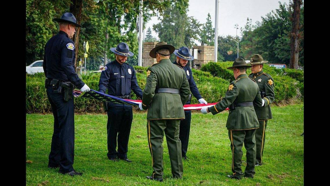 Local law enforcement, first responders and members of the community gather to remember those who lost their lives in the Sept. 11, 2001 terrorist attacks, during a ceremony in Atwater, Calif., on Sunday, Sept. 11, 2022. Image courtesy of Atwater Police Department.