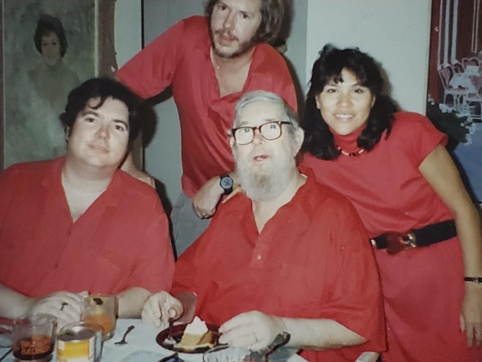 Clockwise from left, Chris Browne, Robert “Chance” Brown, Tsiuiwen “Sally” Brown Boreas, and their father, cartoonist Dick Browne.