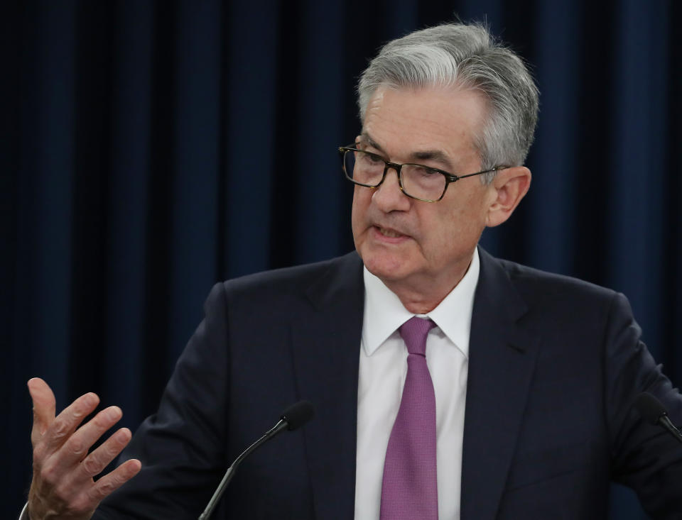 WASHINGTON, DC - JUNE 19: Federal Reserve Board Chairman Jerome Powell speaks during a news conference after the attending the Board’s two-day meeting, on June 19, 2019 in Washington, DC. Powell said the Fed will keep rates steady and hinted at a possible rate cut later in the year.  (Photo by Mark Wilson/Getty Images)