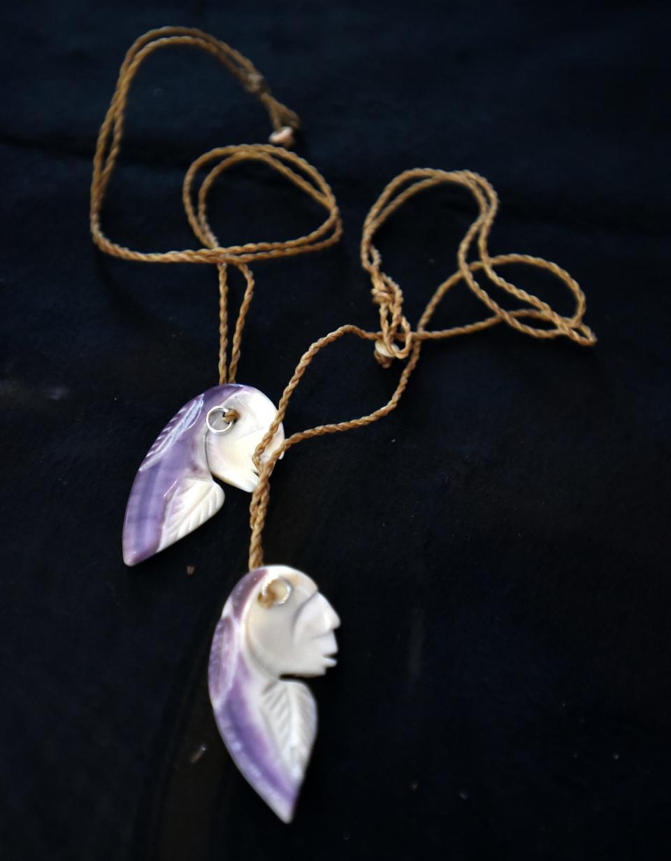 An example of some wampum jewelry at the Wampanoag Trading Post store opening soon in Mashpee Commons on North Street.