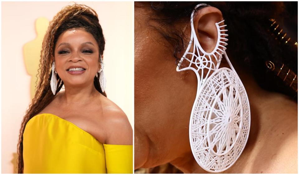 Ruth E. Carter, with jewelry detail, attends the 95th Annual Academy Awards on March 12, 2023, in Hollywood, California. <br>(Photos: Getty Images )