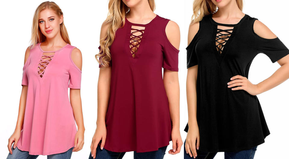 Zeagoo Criss Cross Cold Shoulder Top (Photo: Amazon)