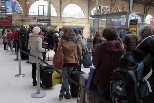 File photo of passengers queuing for Eurostar trains at Paris gare du Nord station. A cable fault on the Eurostar has caused long delays that could threaten to hit Paris Fashion Week with leading industry figures taking to microblogging website Twitter to highlight their travel difficulties