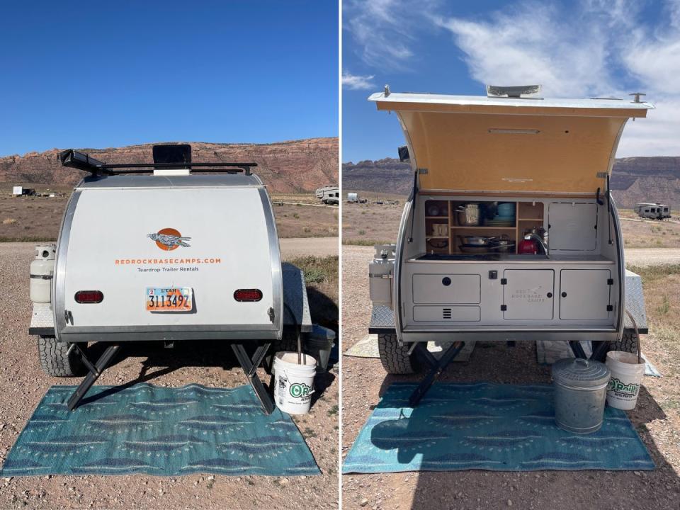 The back opens up to reveal a kitchenette.