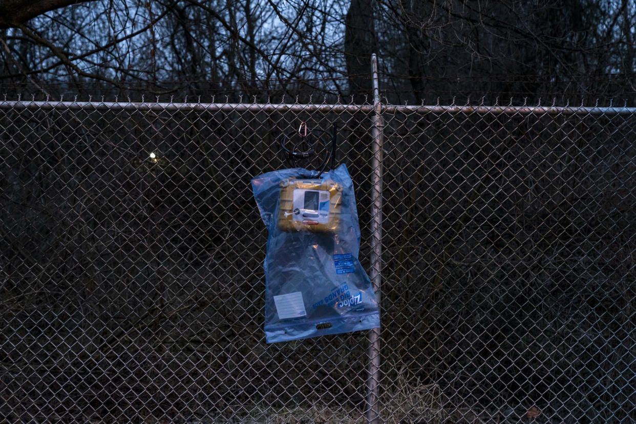 Image: An air quality monitor near the derailment site in East Palestine on Feb. 16, 2023. (Michael Swensen / Getty Images file)