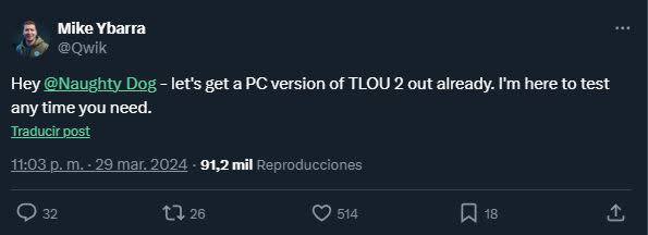 Mike Ybarra quiere que la secuela de The Last of Us llegue a PC