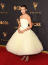 <p>Millie Bobby Brown, 13, had a princess moment in a white tulle gown with an ankle-length hemline. (Photo: Getty Images) </p>