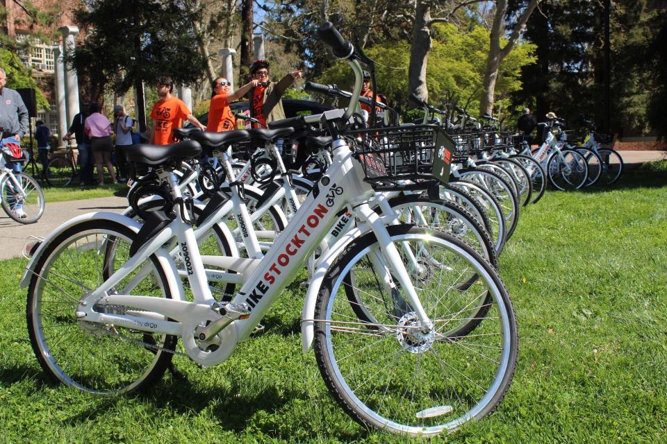 Electric bikes available for Stockton residents to test drive at the Rise 'N' Ride event at University of the Pacific on Saturday, April 1, 2023.