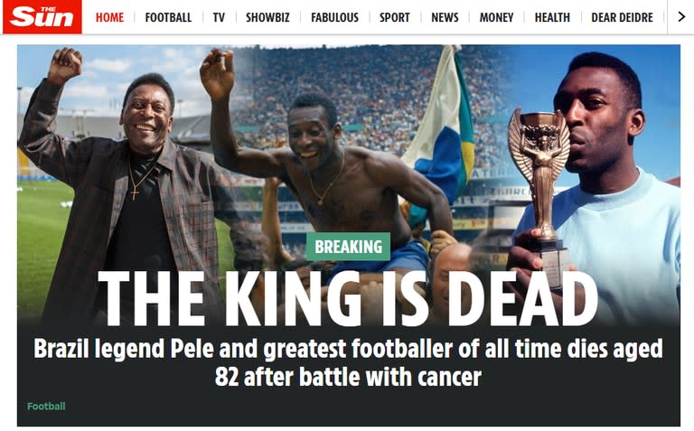 La muerte de Pelé, según The Sun