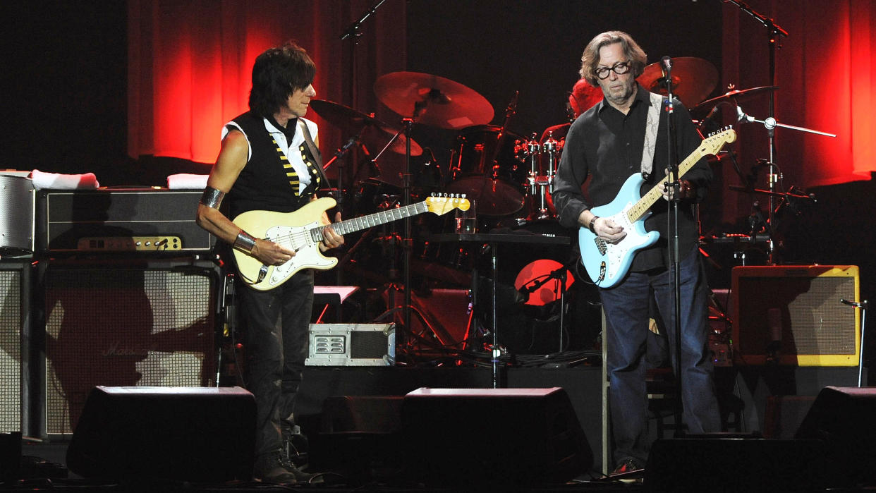  Eric Clapton and Jeff Beck onstage in 2010 