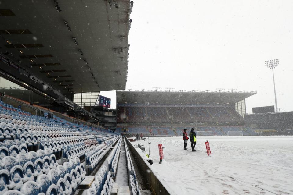 Despite the best efforts of ground staff at Turf Moor, Burnley’s game with Tottenham was beaten by the weather (Bradley Collyer/PA) (PA Wire)