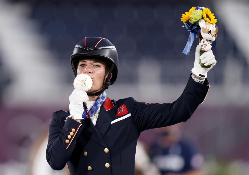 Charlotte Dujardin celebrates winning bronze (Danny Lawson/PA) (PA Wire)