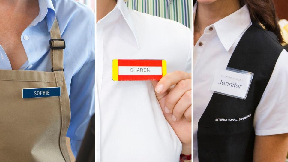 Three name badges of female retail workers. (Images: Getty)