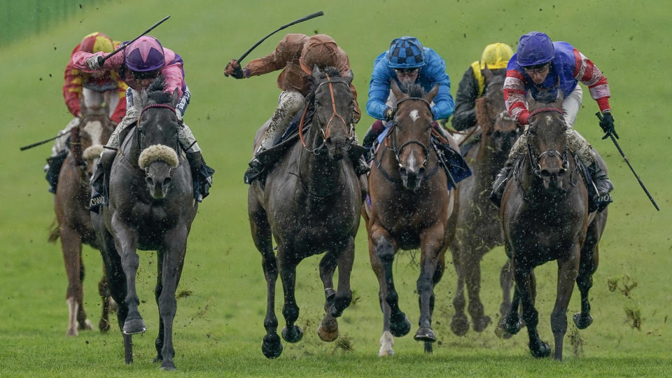  Horses battle for the lead on the final straight at Newmarket. 