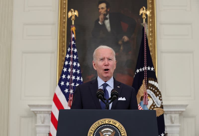 U.S. President Biden delivers remarks on the state of COVID-19 vaccinations, at the White House