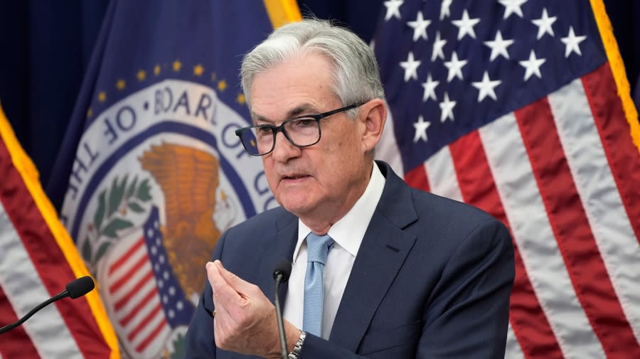 <sub>Federal Reserve Chair Jerome Powell speaks during a news conference Wednesday, Dec. 14, 2022, at the Federal Reserve Board Building, in Washington. (AP Photo/Jacquelyn Martin)</sub>