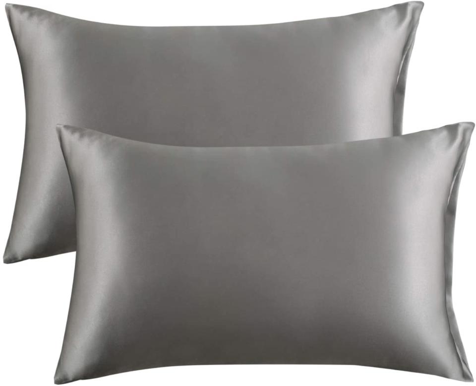 Bedsure Satin Pillowcase for Hair and Skin, 2-Pack in dark grey. Image via Amazon.