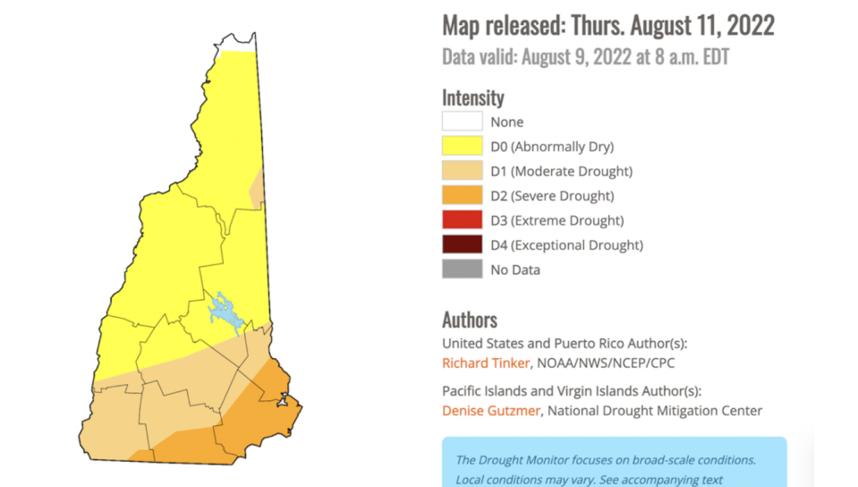 The U.S. Drought Monitor published these statistics about New Hampshire drought conditions on Thursday, Aug. 11.