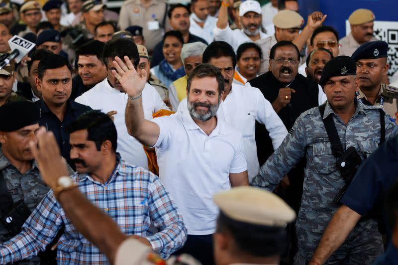 Rahul Gandhi, a senior leader of India's main opposition Congress party, arrives at the New Delhi airport