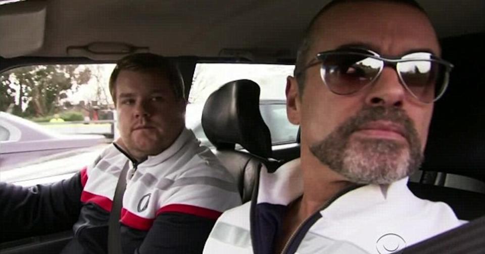 James Corden and George Michael appeared in a sketch for Comic Relief in 2011, which inspired Carpool Karaoke (Copyright: BBC/CBS)