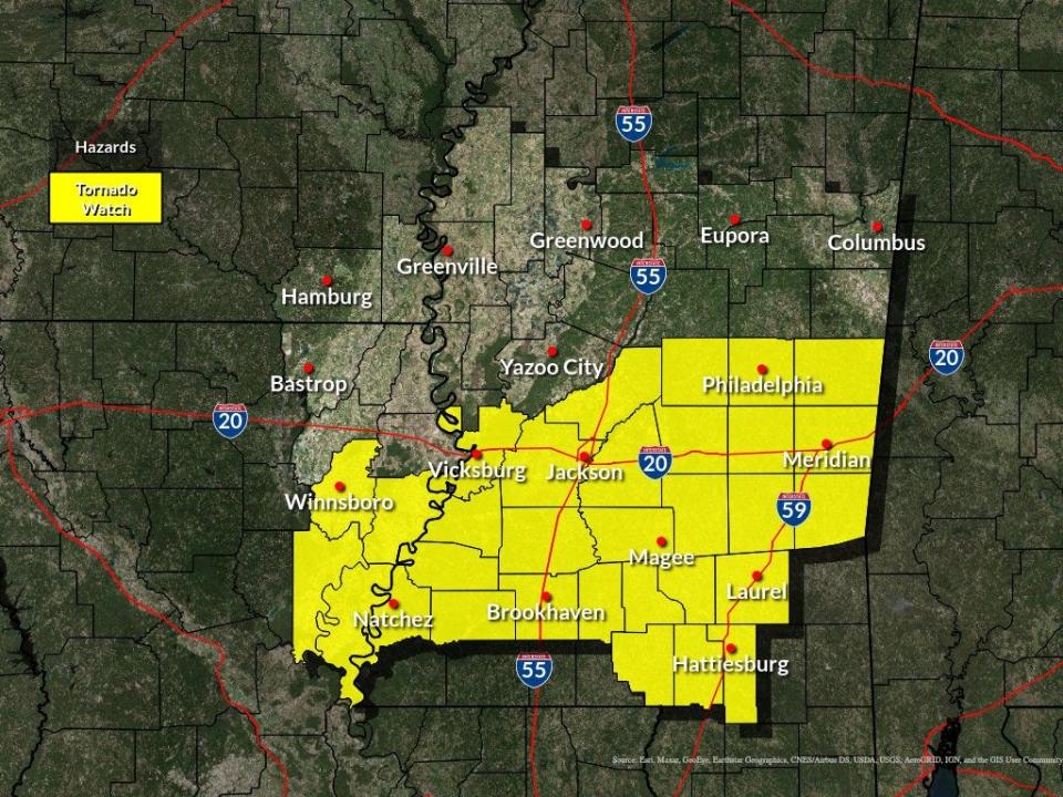 The National Weather Service in Jackson released information stating the tornado watch across the area has been expanded.