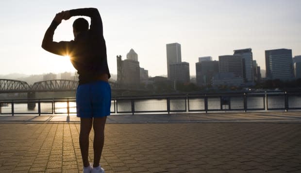 Rear view of a mature man exercising