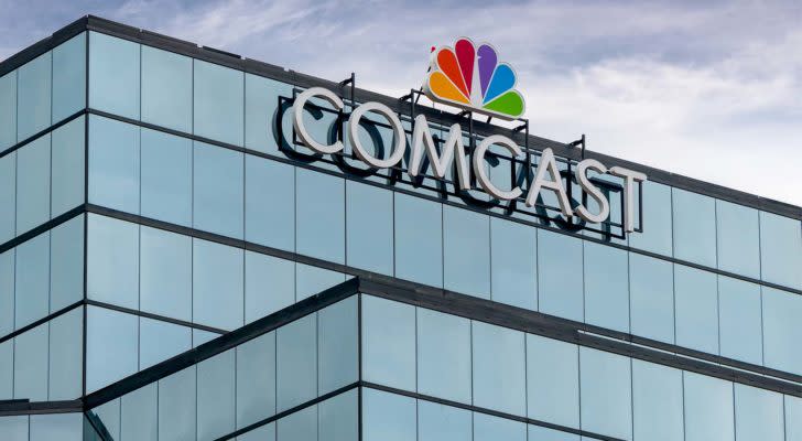 Comcast (CMCSA) sign on the Comcast regional headquarters in St. Paul, Minnesota.
