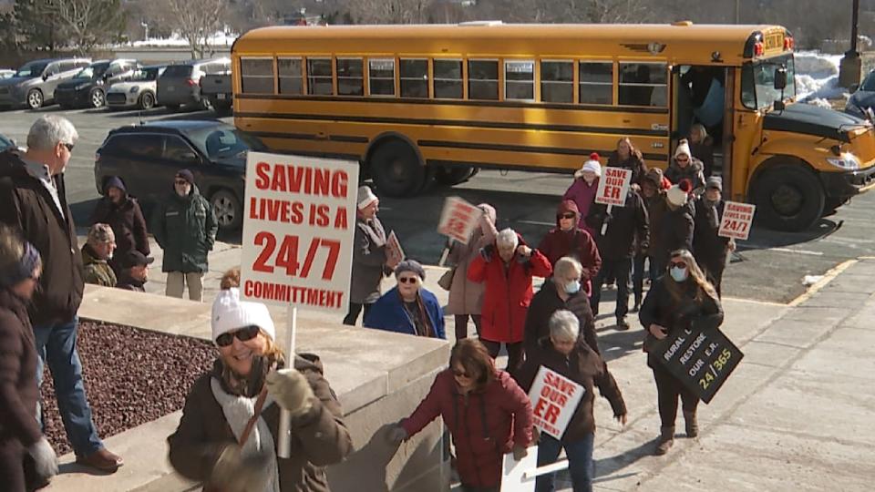 More than a hundred people from the Whitbourne area protested in St. John's, demanding the restoration of 24/7 emergency room services in the community.