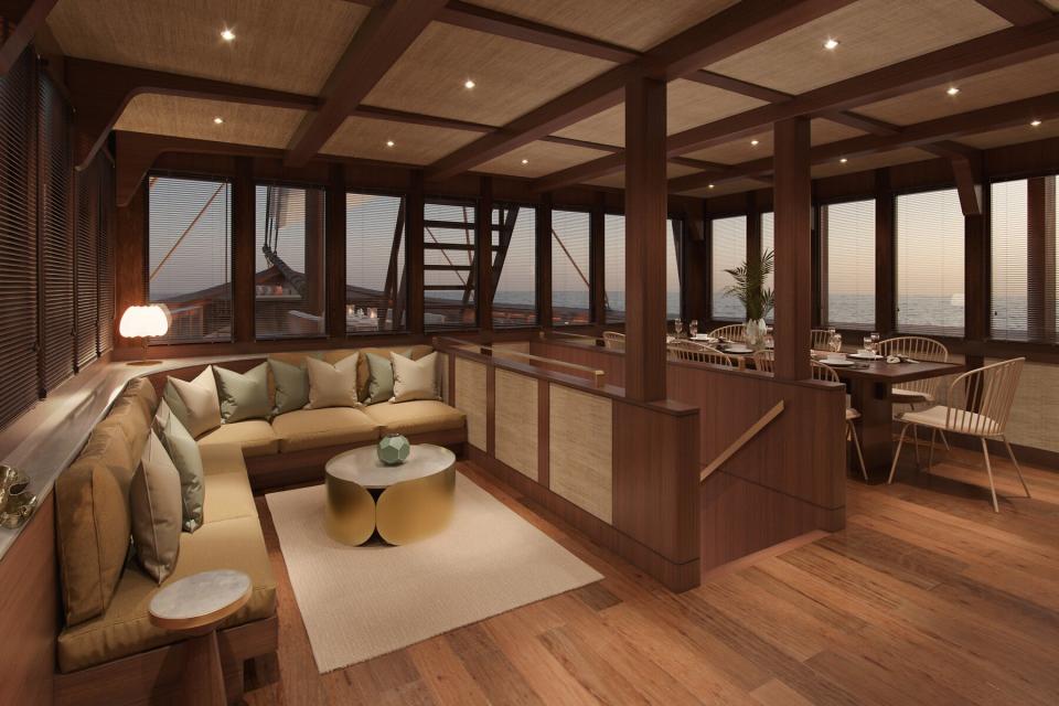 Phinisi yacht, Celestia has ultra luxury modern interiors with views of private islands in Indonesia