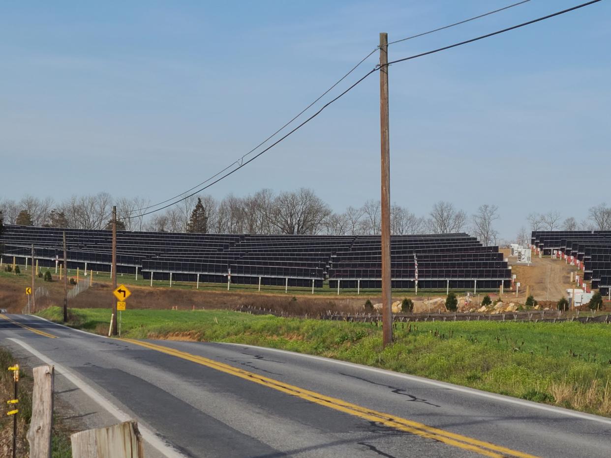 Solar panels located on the west side of Pa. 995 (Warm Spring Road) in Williamson are part of the Great Cove solar project, which produces power for FirstEnergy Corp. A field of solar panels a few miles south on Pa. 995, across from Hager Road in Peters Township is also part of Great Cove.