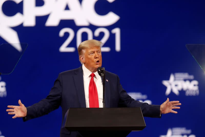 FILE PHOTO: Former U.S. President Donald Trump speaks at the Conservative Political Action Conference in Orlando