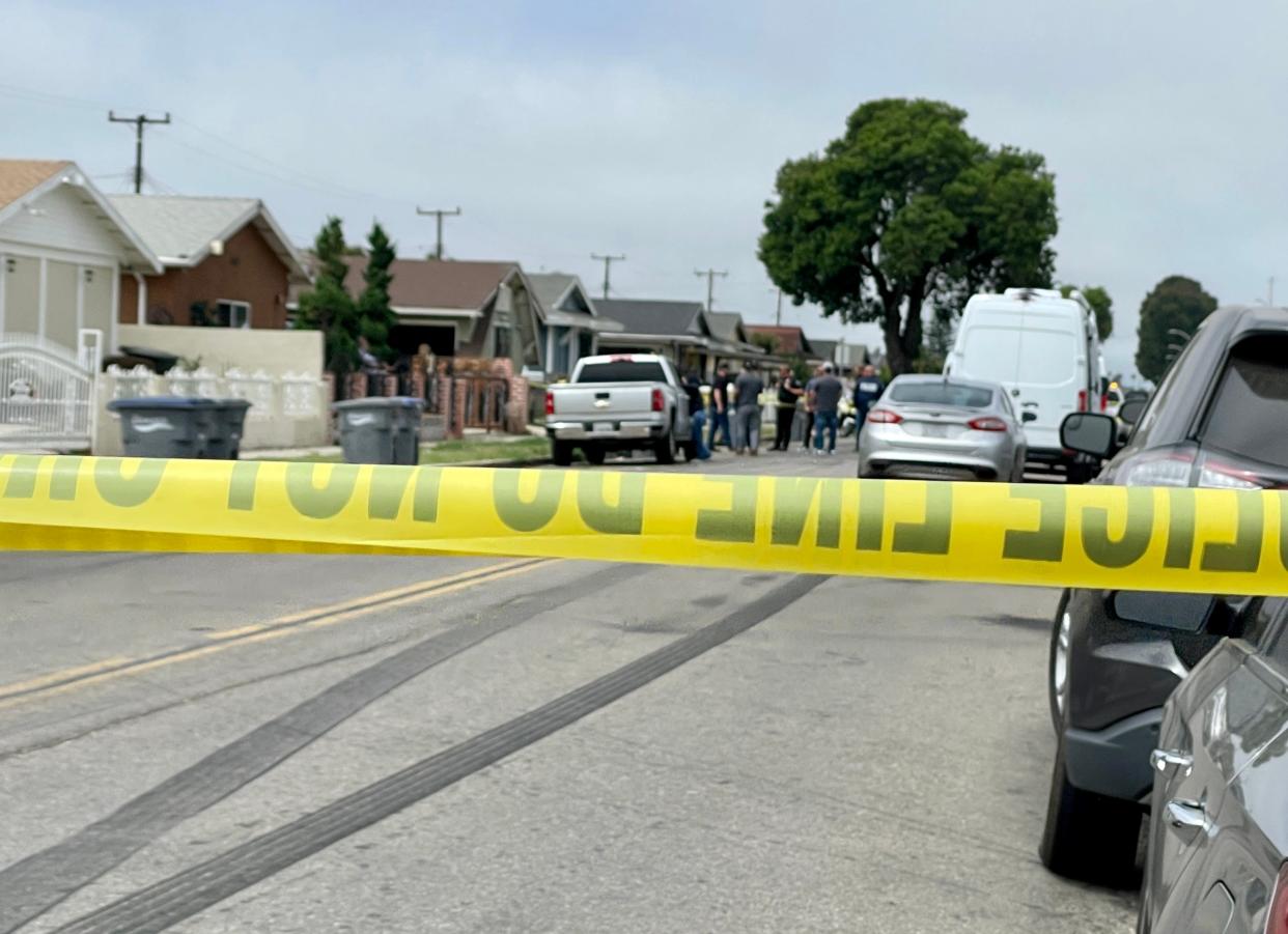 Oxnard police officers investigate a fatal shooting Tuesday, Aug. 15, 2023 in the 1600 block of East First Street in Oxnard.