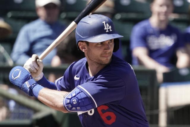 Trea Turner of the Los Angeles Dodgers looks on prior to the game