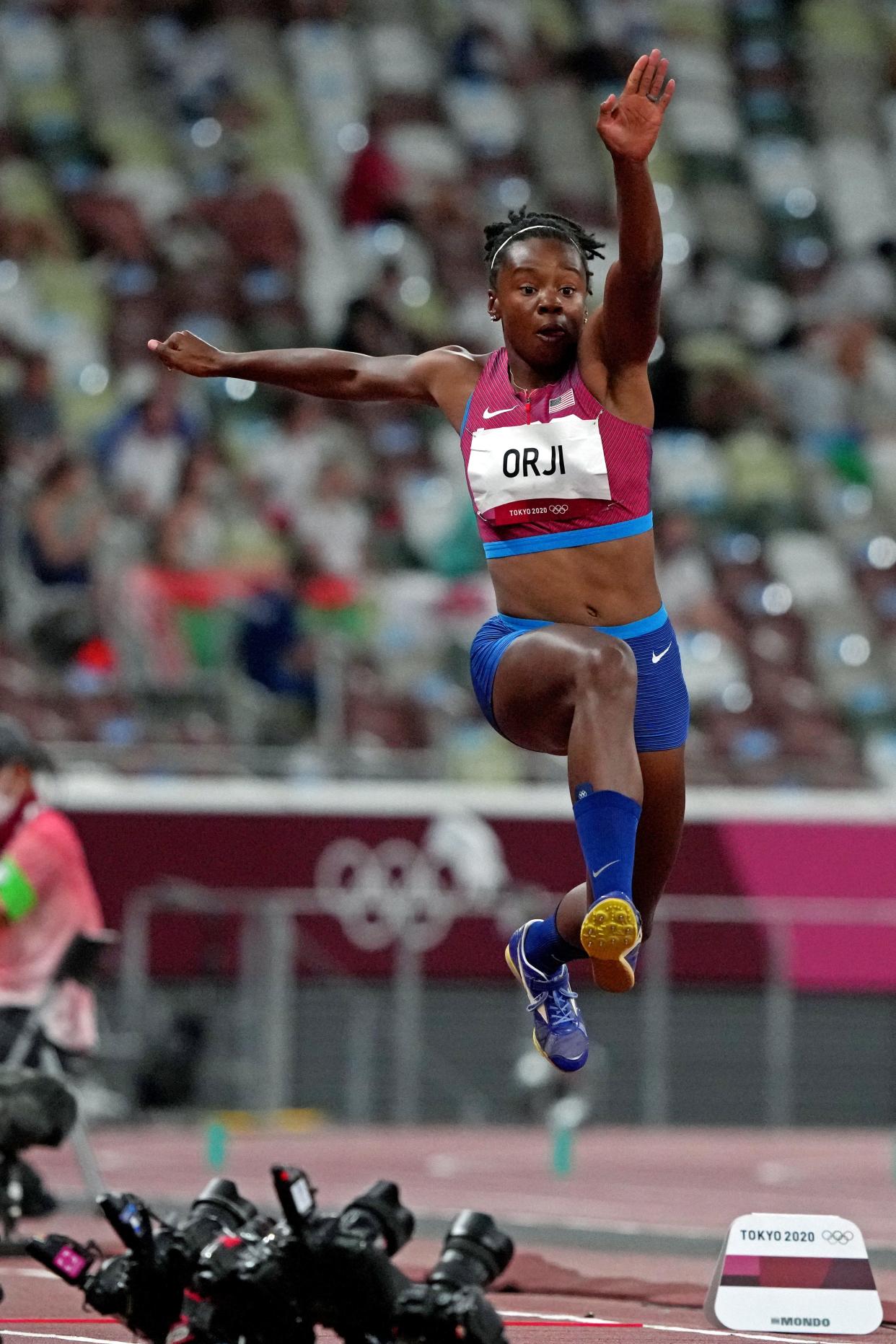 Aug 1, 2021; Tokyo, Japan; Keturah Orji (USA) in the women's triple jump final during the Tokyo 2020 Olympic Summer Games at Olympic Stadium. Mandatory Credit: Kirby Lee-USA TODAY Sports