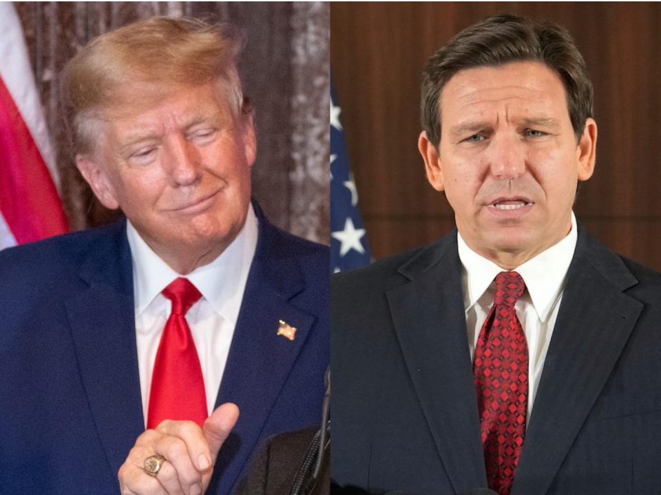 Florida Gov. Ron DeSantis (R) and former President Donald Trump (L) are taking shots at each other as the race for 2024 heats up.