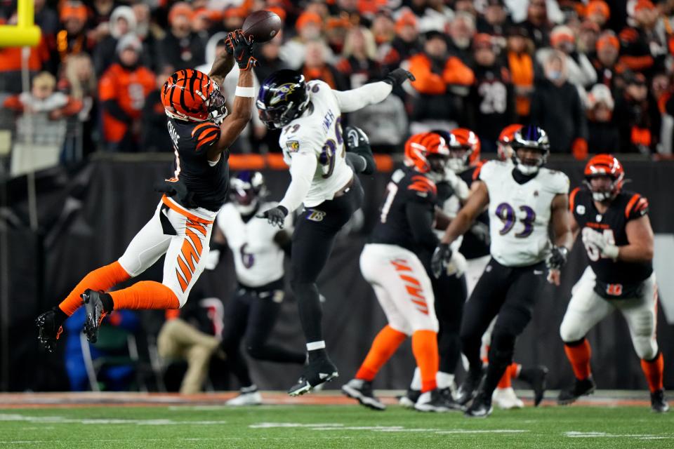 Baltimore Ravens At <a class="link " href="https://sports.yahoo.com/nfl/teams/cincinnati/" data-i13n="sec:content-canvas;subsec:anchor_text;elm:context_link" data-ylk="slk:Cincinnati Bengals;sec:content-canvas;subsec:anchor_text;elm:context_link;itc:0">Cincinnati Bengals</a> Afc Wild Card Jan 15 0470