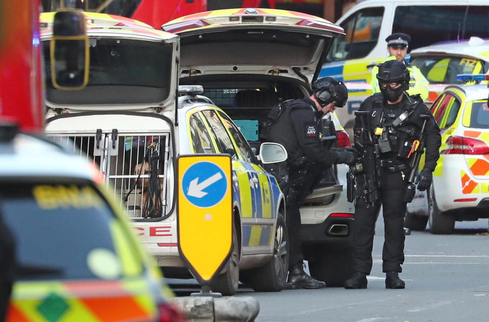 Police at the scene of an incident on London Bridge in central London.