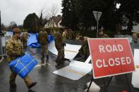 Barricades being erected in Ilkley, West Yorkshire on Saturday. (Getty)