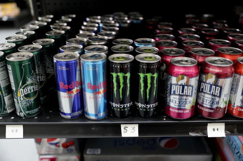 Prices of energy drinks are seen in U.S. dollars at a "bodegon" in Caracas