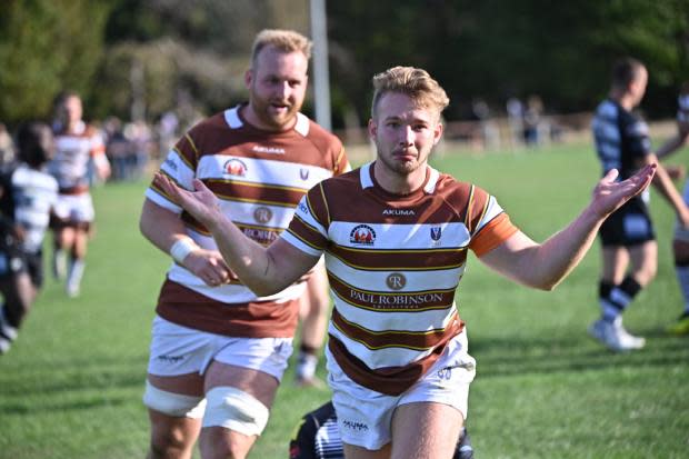 Try-scorer - Tom Day celebrates for Southend Saxons Picture: JON WAGSTAFF <i>(Image: Jon Wagstaff)</i>